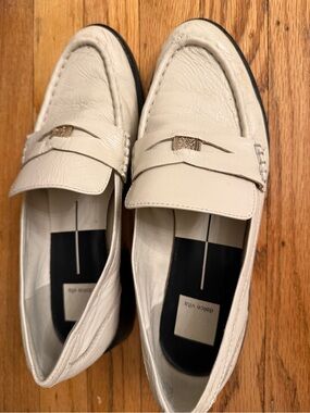 Dolce Vita Cream Leather Penny Loafers with Gold Accent